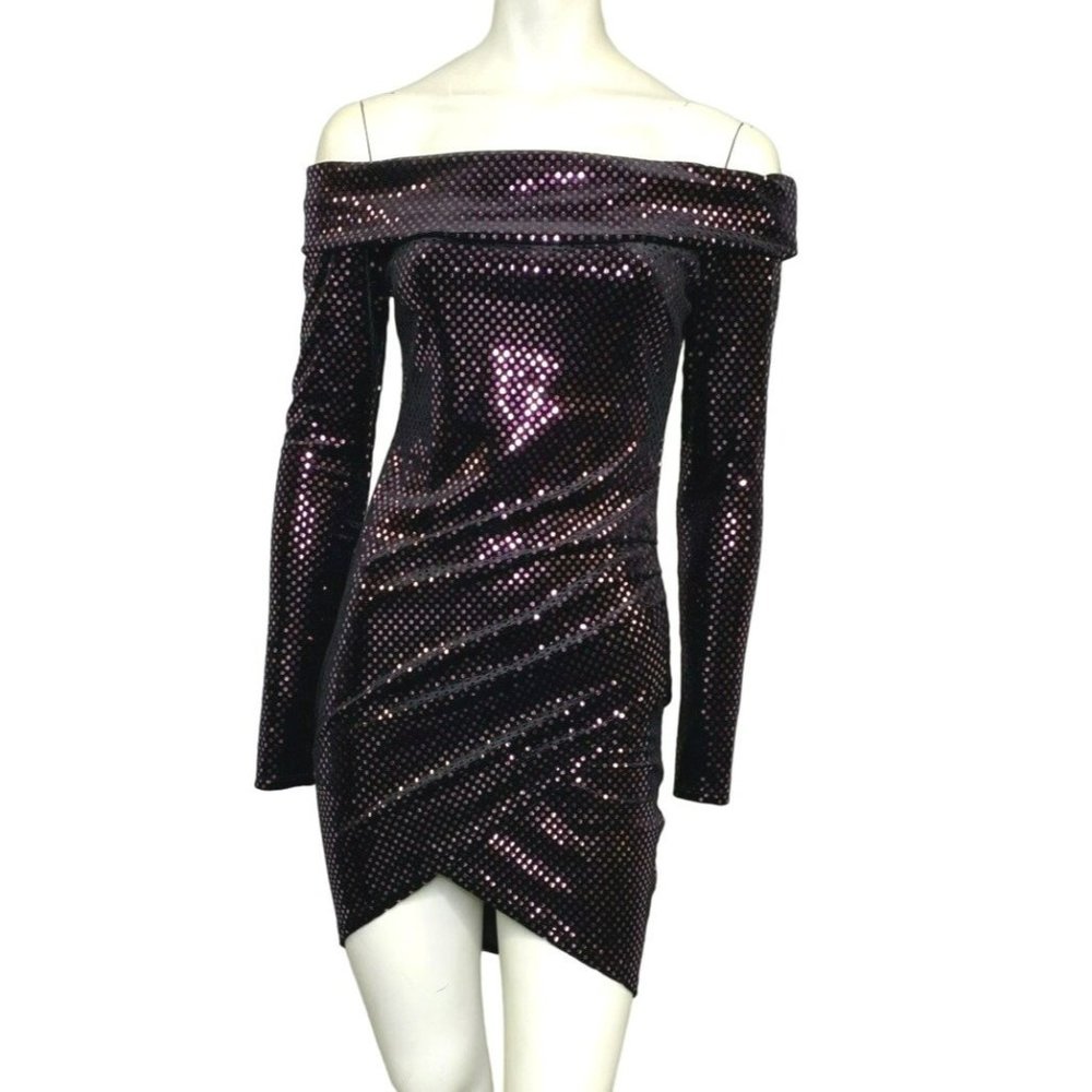 Style Rack Off-the-shoulder Shiny Party Dress Purple Size Small NWT